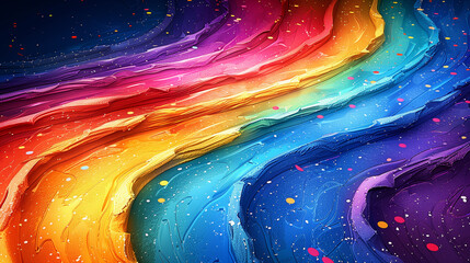 Pride flag, vibrant colors and swirling lines, painting or painted rainbow background, dynamic and artistic