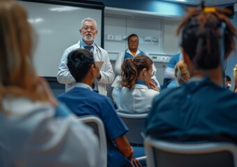 Multi-racial group of doctors and nurses in a medical training session