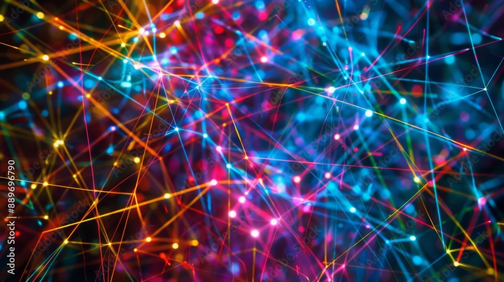 Poster A network of colorful lines and dots, illuminated against a dark background.
