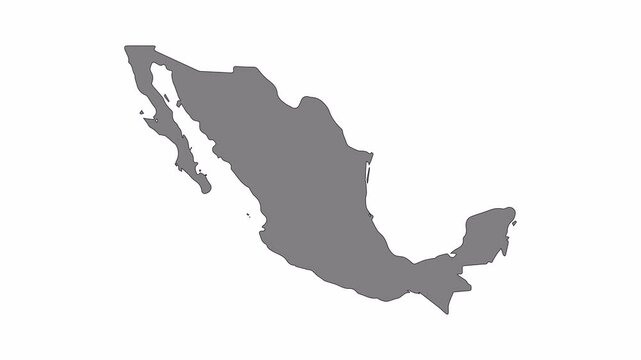 Mexico map animation. Black line smoothly transitioning to fill, drawing on white, transparent alpha channel.