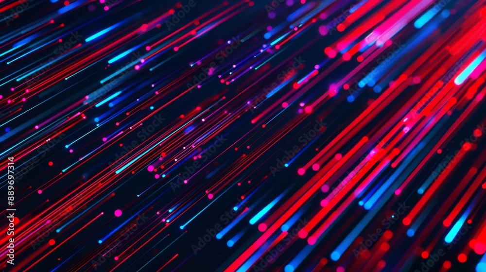 Poster Red and blue lines flow diagonally across a dark background. The lines appear to be made of glowing particles.