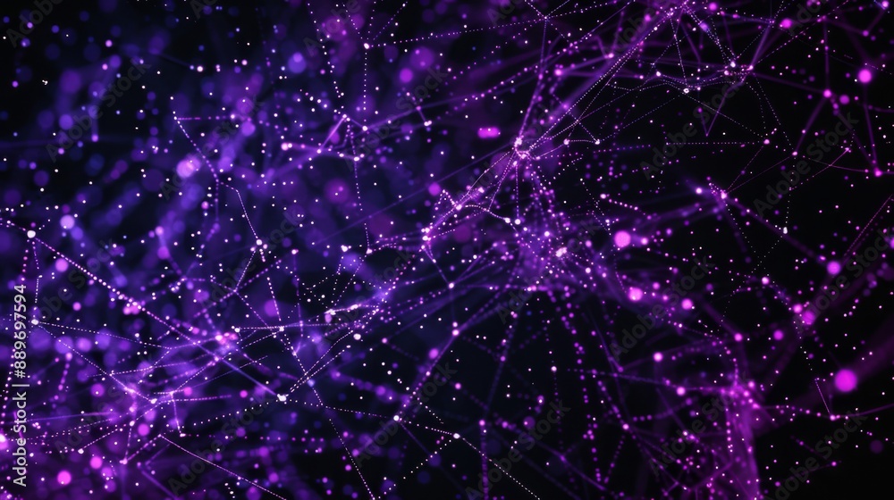 Aufkleber A digital abstract image featuring a dark background with a network of purple lines and dots.