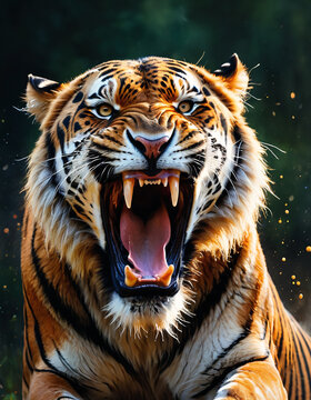Portrait of roaring angry and aggressive tiger
