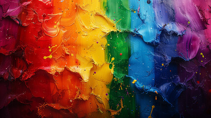 Pride flag, vibrant colors and swirling lines, painting or painted rainbow background, dynamic and artistic
