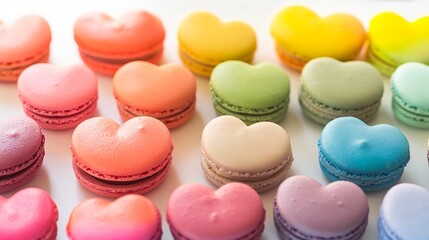 Fototapeta premium Heart shaped Sweet macarons, colorful luxury macarons
