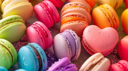 Fototapeta premium Heart shaped Sweet macarons, colorful luxury macarons