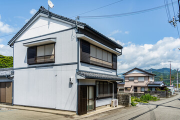 Traditional and modern blend of Japanese architecture in the small fishing town Kii Katsuura, Japan.