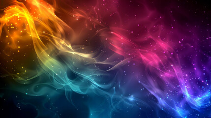 Fototapeta premium Colorful vibrant shiny smoky flowing multi color HD landscape abstract background