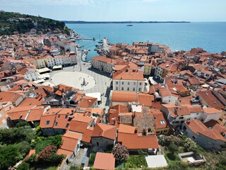 Roofs of the old city of Piran, Slovenia - venetian medieval city at the Adriatic Sea