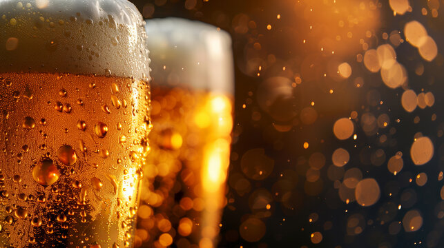 a background image of very cold beer for international beer day greetings - Powered by Adobe