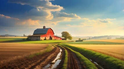 Fototapeta premium rural farm and agricultural field; rural landscape art