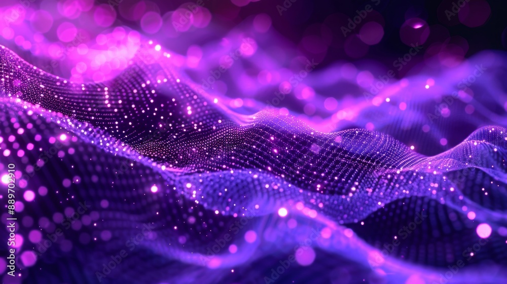Aufkleber a digital rendering of purple, abstract, glowing waves with a dark background. the waves are made of