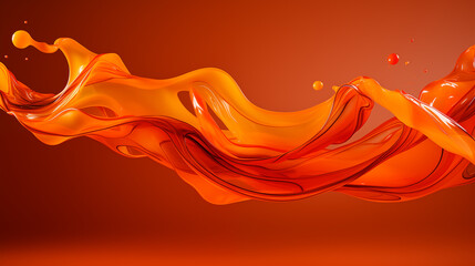 Red Fluid Paint Drained on Orange Background, Abstract Image, Texture, Pattern Background, Wallpaper, Cover and Screen of Smartphone, Cell Phone, Computer, Laptop, 9:16 and 16:9 Format