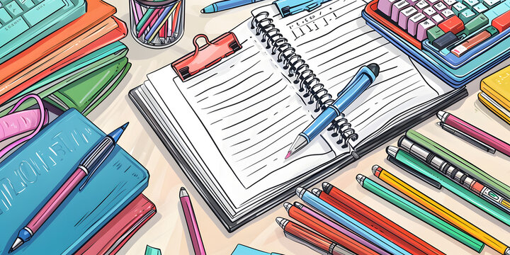 Ilustra&ccedil;&otilde;es vetoriais de materiais de escrit&oacute;rio simples