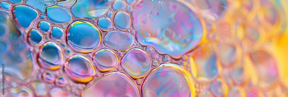 Wall mural A detailed close-up image captures the mesmerizing patterns and shimmering colors within soap bubbles