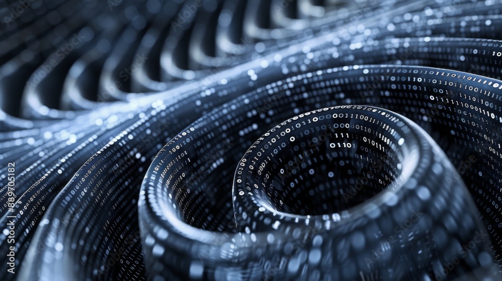 Leinwandbilder A close-up of swirling binary code, creating a dynamic and abstract visual representation of digital data flow.