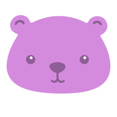 A cute, cartoon-style bear face in purple color with round ears, small eyes, and a simple nose and mouth. The background is plain white
