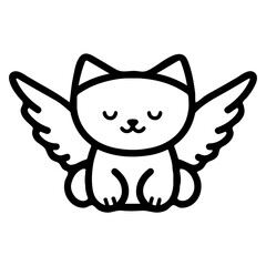 A cute, cartoon-style cat with wings, sitting down with its eyes closed. 