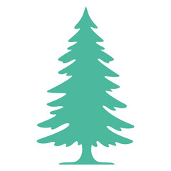 A stylized silhouette of a pine tree in a solid teal color. The tree has a conical shape with layered branches extending outward, creating a symmetrical appearance. The background is plain white
