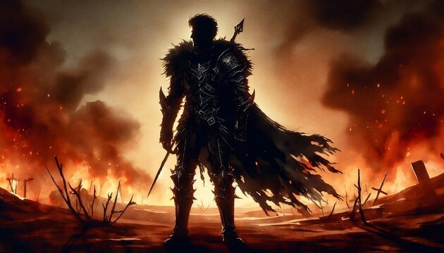 fantasy warlord standing on battlefield