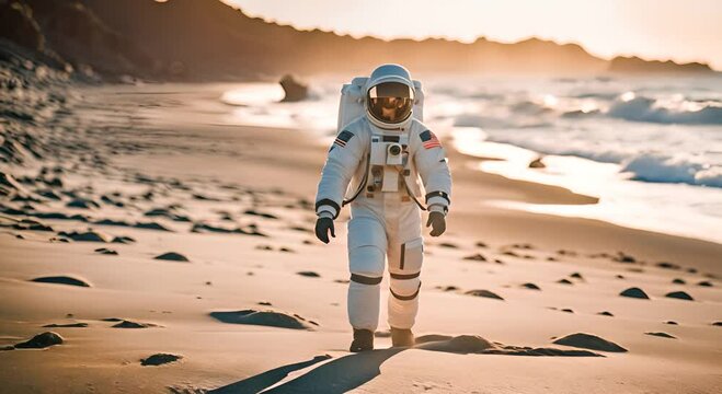 Astronaut on the beach in summer.