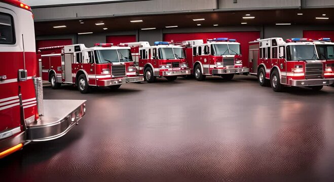 Fire trucks at a fire station.