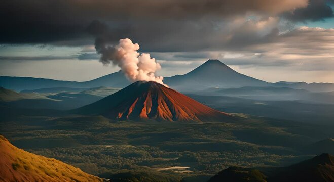 Landscape of an erupting volcano.