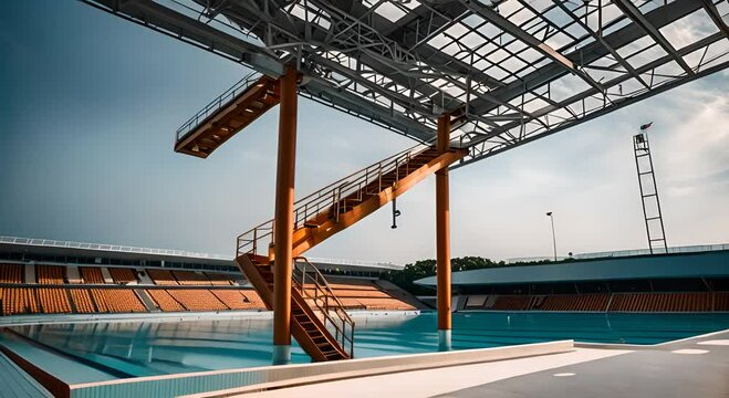 Trampoline to jump in an Olympic pool.