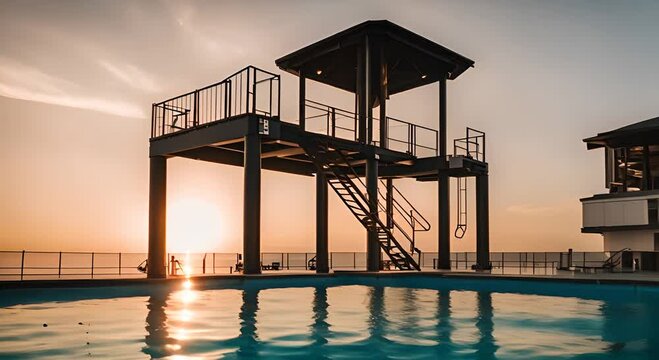 Trampoline to jump in an Olympic pool.