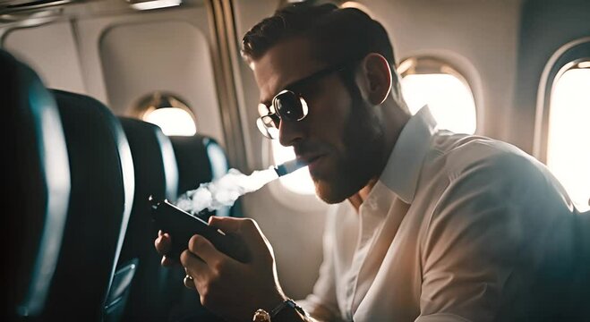 Man smoking vaper on the plane.