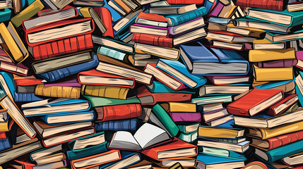 pile of books backround image, back to school theme, isolated in solid background, lots of book