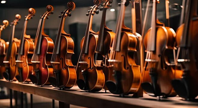 Violins in a music store.