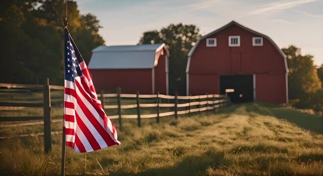 Farm with the flag of the United States.