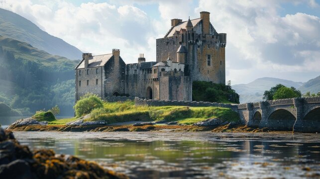 Historic castle with scenic backdrop