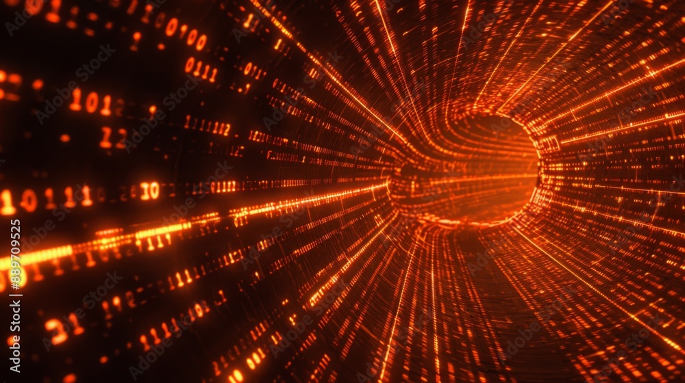 Aufkleber A glowing orange tunnel filled with binary code, creating a futuristic and technological aesthetic.