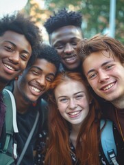 Obraz premium A group of young adults standing side by side, united and smiling