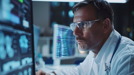 Male doctor Medical Geneticist consulting on genetic disorders in a clinic