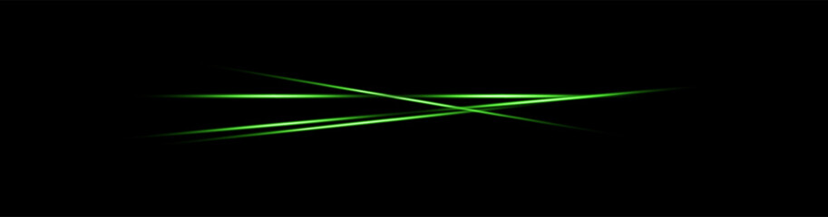 Green luminous ray lines with glowing light effect, neon laser beam. Shiny explosions of Flash light. hi-tech design elements Futuristic eps isolated on transparent background. Vector illustration