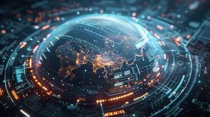 Quantum encryption device securing global communications, futuristic interface 