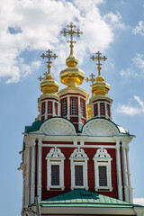The Transfiguration Church of the Novodevichy Monastery on a clear sunny day. Sights of Moscow, World tourism.