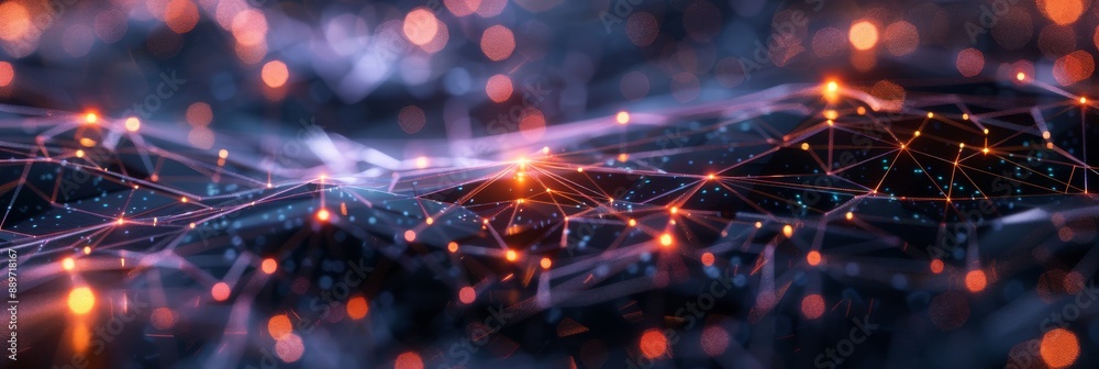 Poster a digital rendering of a futuristic network with glowing nodes and lines symbolizing connections