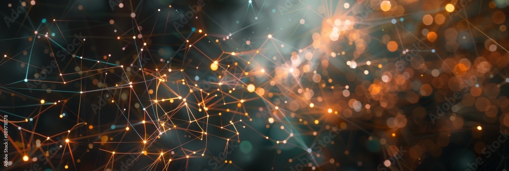 Poster a digital rendering of a futuristic network, illuminated with glowing nodes and lines symbolizing te