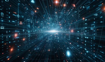 Fototapeta premium Animated Infinite Zoom Out Virtual Background with Social Networks Connected Together Online. Internet of Things Concept with Videos, Avatars, Media Profiles Flowing in Technology, Generative AI