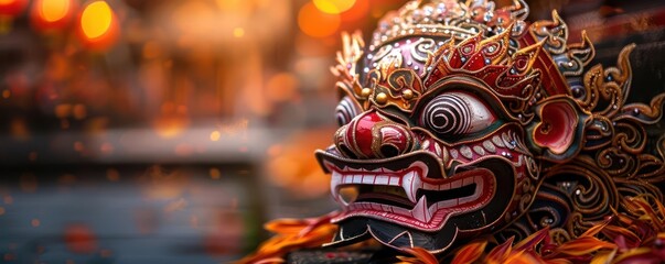 Obraz premium Cultural festivals, closeup on colorful costumes and traditional masks, celebrating diversity and unity