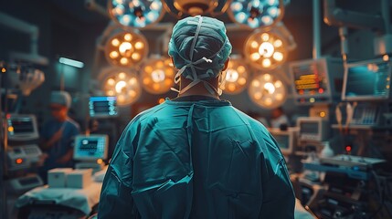 Obraz premium Back view of a surgeon doing a surgical operation at hospital , surgery in operating room concept image