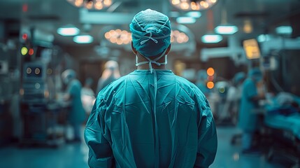 Obraz premium Back view of a surgeon doing a surgical operation at hospital , surgery in operating room concept image