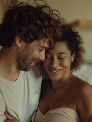 Obraz premium A happy couple smiling and laughing together, perfect for romantic or social occasions