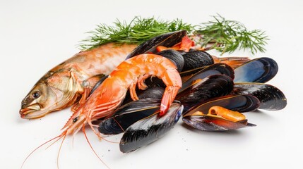 Fresh Seafood Arrangement with Shrimp, Fish, and Mussels