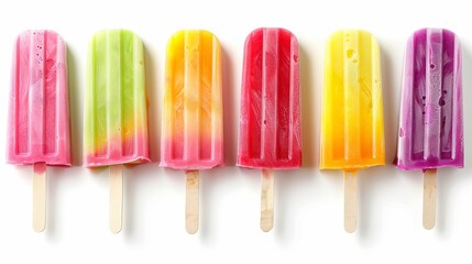 Assortment of unique and colorful summer popsicles isolated on a white background