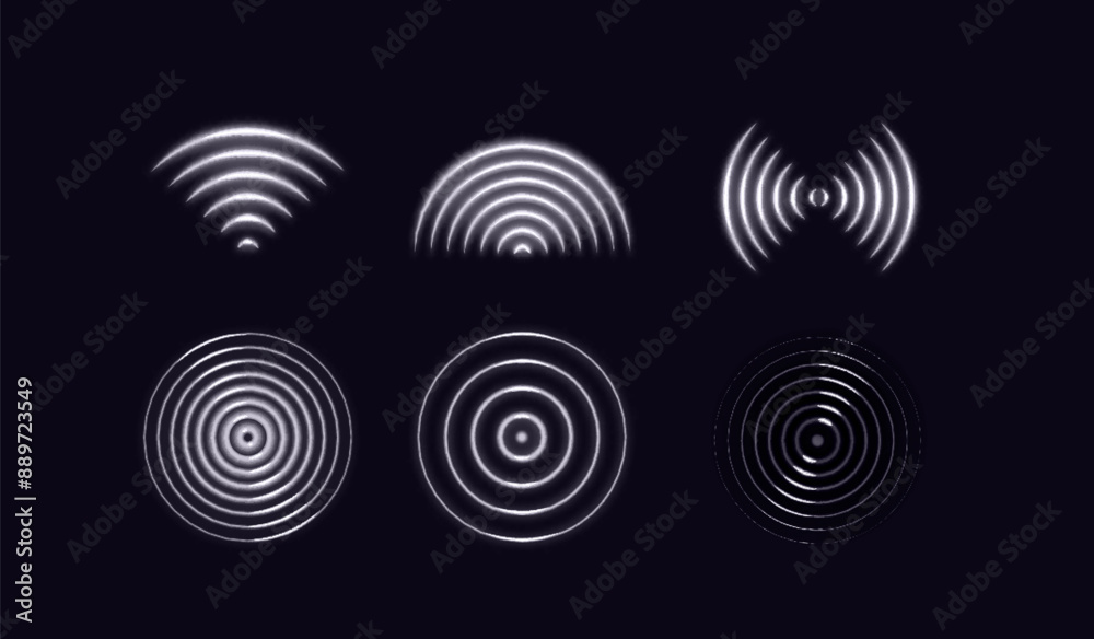 Aufkleber Abstract Wifi Signal Waves. Sound Effect Icon. Vector Glow Light Radar. Tech Sensor Circle Symbol.